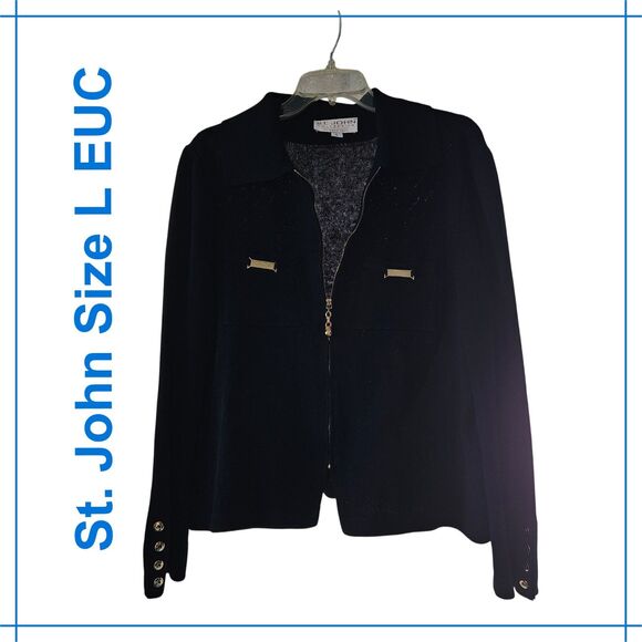 ST JOHNS Full Zip Cardigan Sweater Ribbed Size L - Picture 1 of 8